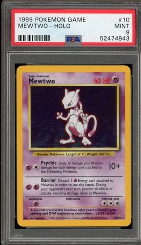 Pokemon Mewtwo Base Set Unlimited Holo Rare #10 PSA 9 Mint