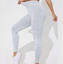 Gray High Waist Ankle Leggings Knit Solid Women's Regular