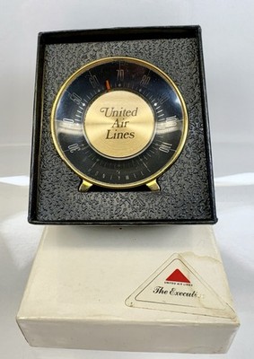 Vintage United Airlines Desk Thermometer Honeywell Advertising 1980 s Gold Tone