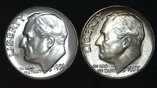 1956 57-P  10C Roosevelt Dime (2  Coins) BU 90% Silver 26ctt0106-2