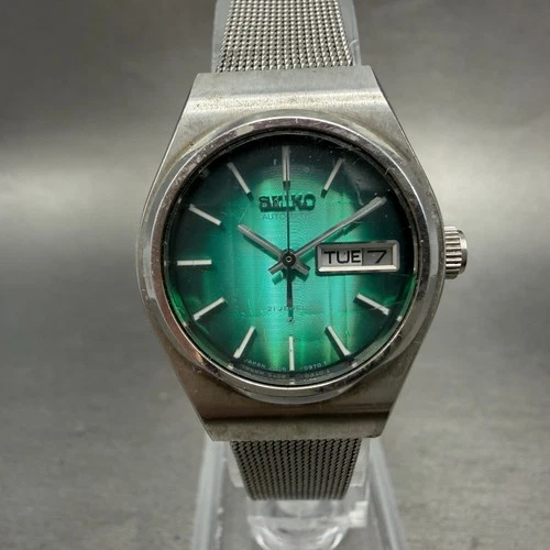 Seiko Automatic Watch Women 25mm Green Dial Silver Tone Daydate 2706-0380 Runs