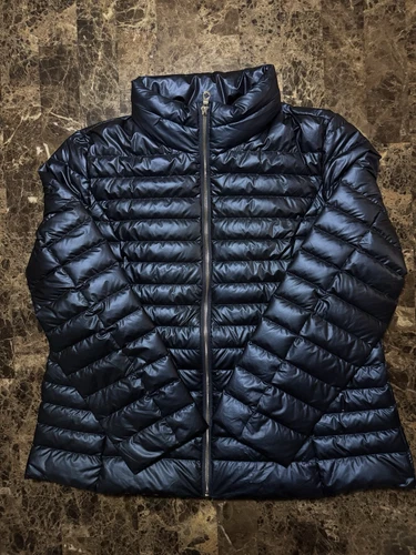 Piumino Kate Spade New York confezionabile blu navy cappuccio imbottito donna XL