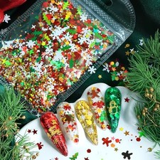 Christmas Nail Glitters Sequins 3D Holographic Mixed Color Nail Art Flake Nail