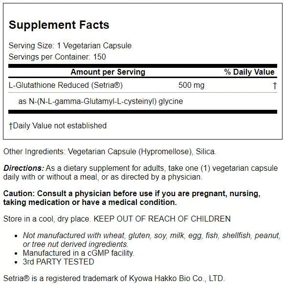 Healthy Origins L-Glutatión Reducido 500 mg 150 Cápsulas Vegetales Foto 2 de 2