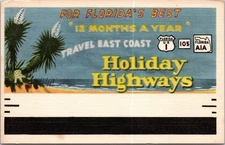 PC3149 FL Florida New Smyrna Beach East Coast Hwy Large Letter Linen Postcard