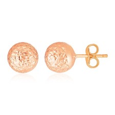 14k Rose Gold Ball Earrings with Crystal Cut Texture 7mm