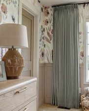 TWOPAGES LIZ LINEN Pale Blue Aqua PINCH PLEAT CURTAINS Room Darkening 26W x 84W