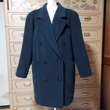 USED CHRISTIAN DIOR CASHMERE ANGORA WOOL DOUBLE CHESTER COAT, BLACK GOOD