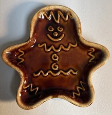 Vintage HULL Pottery Gingerbread Man Drip Glaze Brown Spoon Rest. Read! 2 B