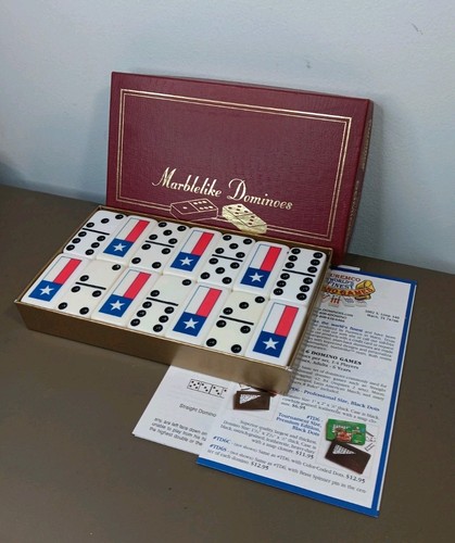Vintage Puremco Professional Extra Thick Marblelike Dominoes Texas Flag Logo - Picture 2 of 7