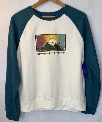 Hurley Sweatshirt Womens Large Multi Raglan Palm Trees Fleece Pullover Shirt NEW