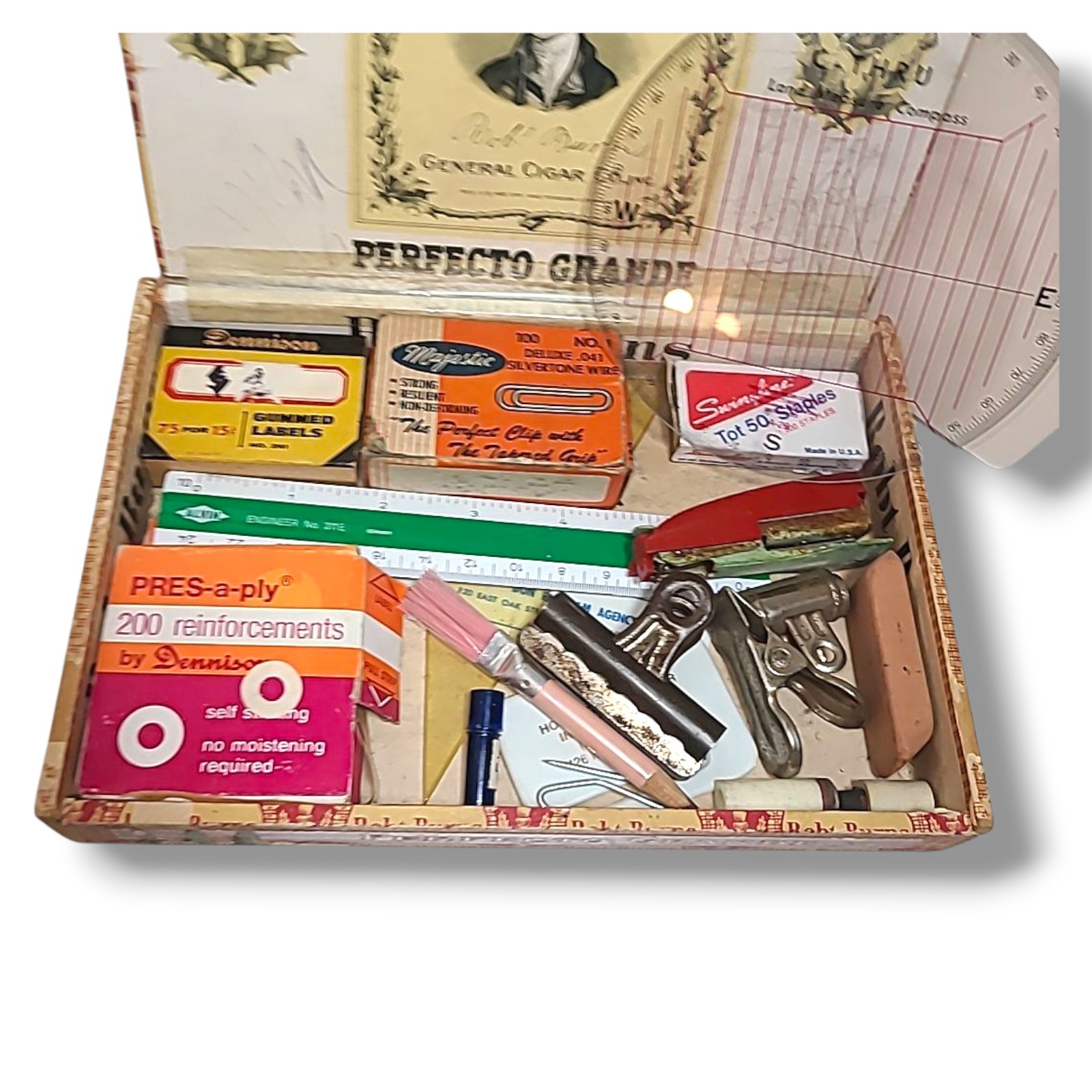 Box Lot of Vintage Office & Drafting Supplies