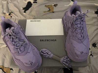 Balenciaga Triple S Purple Leather Logo Women's Athletic Sneakers