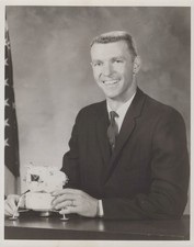 James B Irwin Houston Lunar Module model 1969 - Original NASA Photo