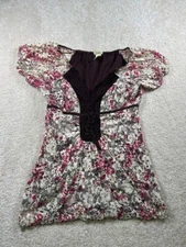 Studio Y Size L Burgundy Floral Y2K Babydoll Top Fairycore Bloomcore Goblincore