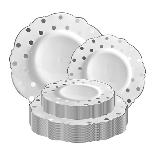 Disposable Plastic Round Dots Blossom Dinner Salad Plates - Fancy Dinnerware - Picture 9 of 27