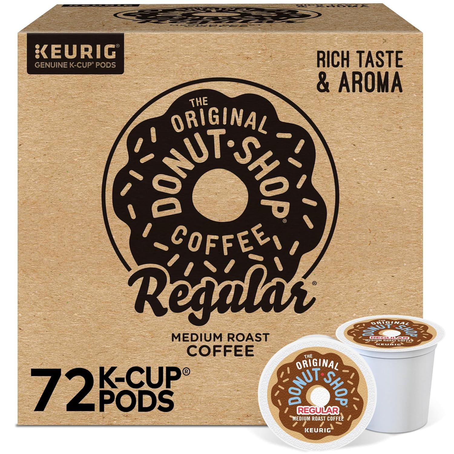 Фирменные пончиковые стручки Keurig K-Cup на одну порцию, средней прожарки, в упаковке Original Donut Shop.