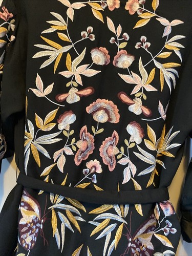 ZARA Kimono bestickt Blumen Schmetterling schwarz Jacke Blogger Favorit ausverkauft S/M - Bild 9 von 10