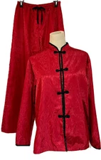 Kathryn Pajama M Set 2 pc Lounge Kimono Japanese Satiny Frog Closure Buttons