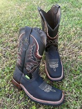 bota negra rodeo piel leather Rodeo Botin Vaquero Rodeo Cuadrada piel