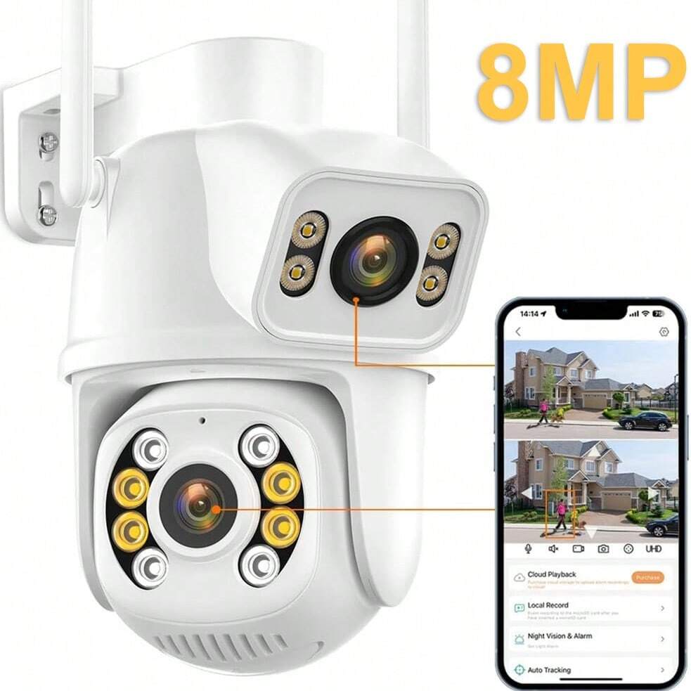 sansco 8MP Dual Lens Security Camera, 2.4G WiFi IP Camera Video Surveillance For