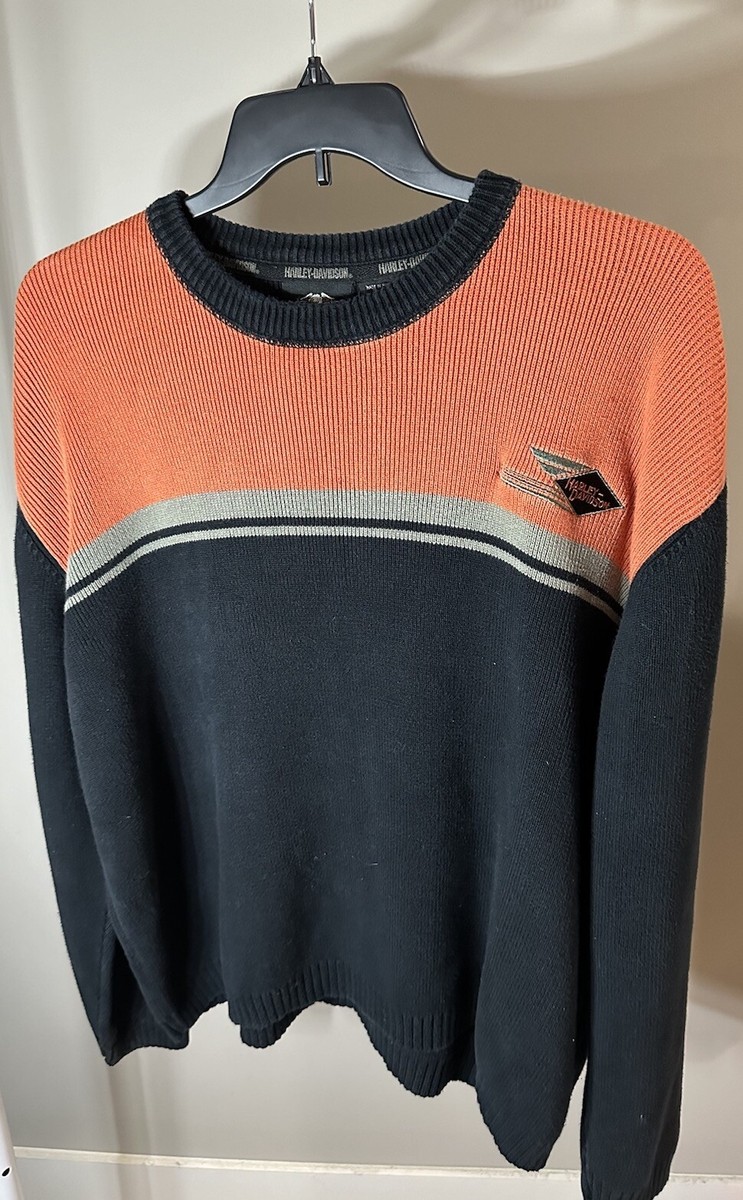 VTG HARLEY DAVIDSON Ribbed Sweater Mens XXL Colorblock Black/Orange Hong  Kong318