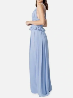 dress the population athena DRESS THE POPULATION ATHENA BRAIDED CUTOUT PERIWINKLE BLUE HALTER MAXI DRESS  L