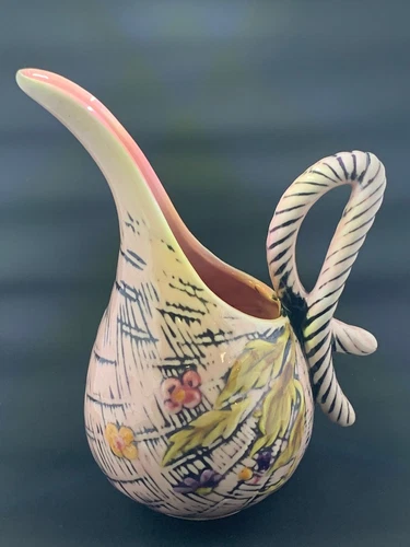 Vintage 1955 Hull Art Pottery Blossom Flite Pink Black Pitcher Vase 9"