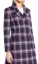 Halogen X Atlantic-pacific Long Plaid Coat - Blue / Pink - Size 8 Us