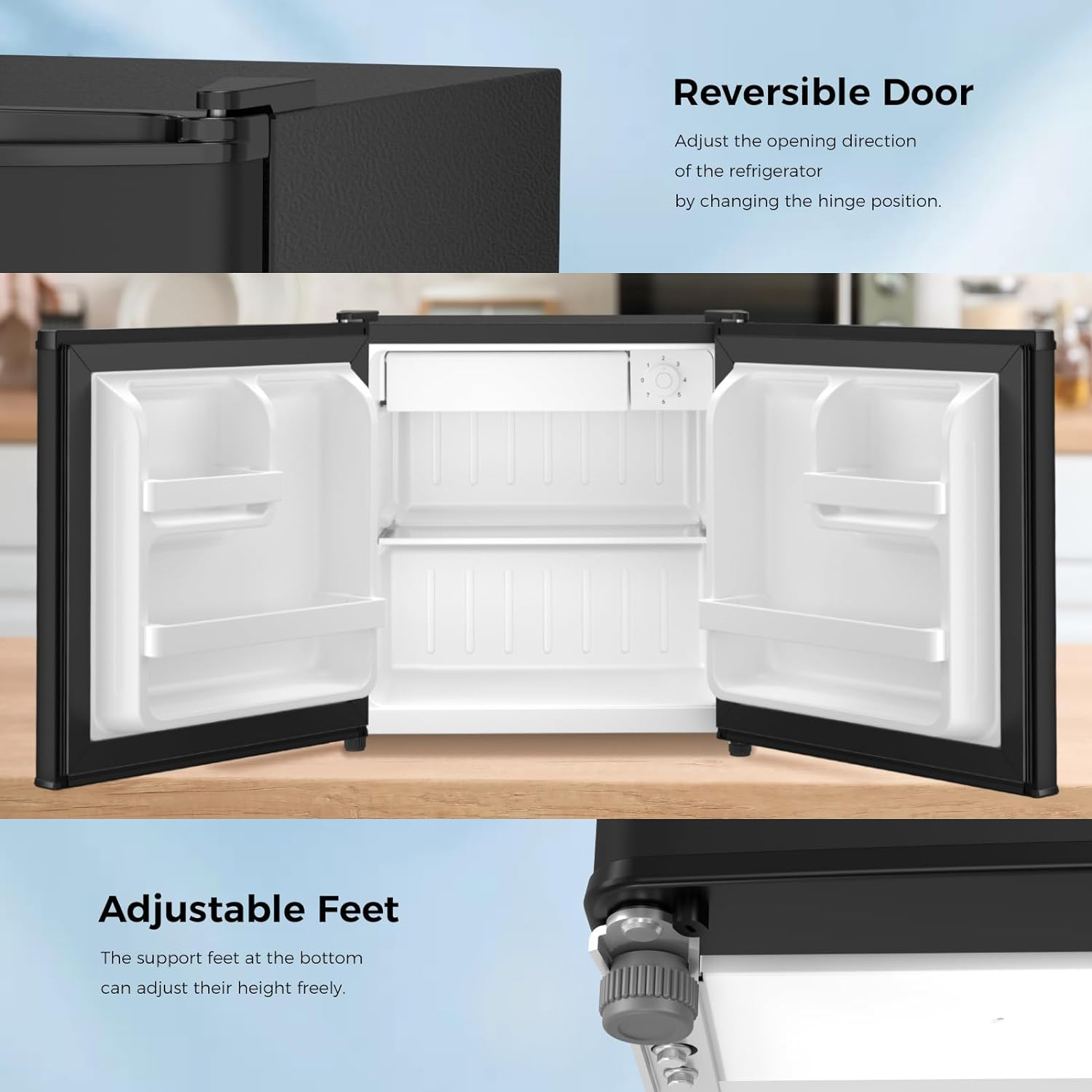 Compact Refrigerator Mini Fridge with Freezer, Single Reversible Door, Dorm Frid