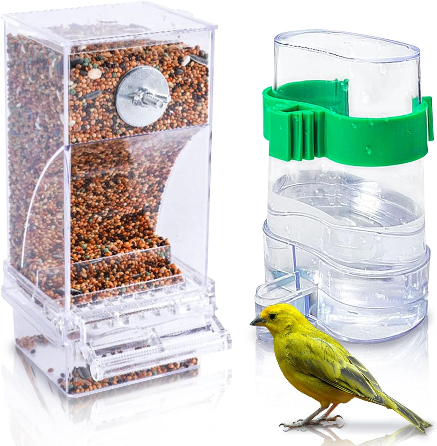 S Automatic Parrot Feeder Drinker Acrylic Seed Food Containe