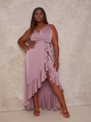 Womens CHI CHI London Curve Lilac Ruffle Cami Strap Wrap Midi