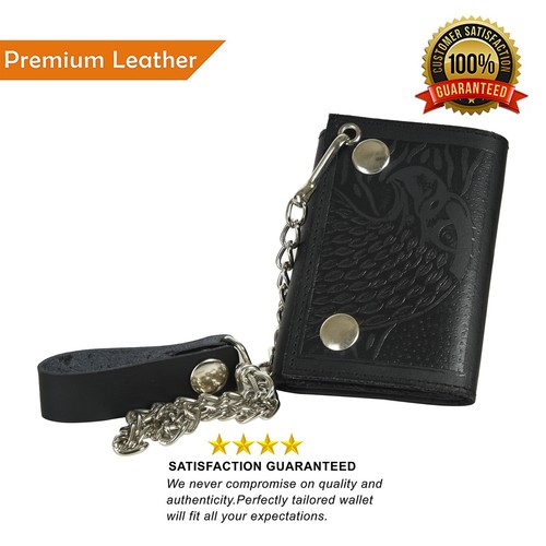 Leatherboss Genuine Leather Chain Trifold Wallet – Virgin Mary Design, 4.2 X 3.1 Inches, Biker Style Card Holder - View #5