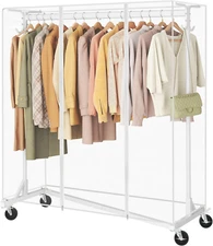 Z Clothes Rack with Cover, Metal Heavy Duty Clothing Rack, Rolling Garment Rack
