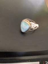 Larimar AAA QUALITY SWIRL925 Sterling Silver Boho Ring- Statement Ring Size 7