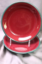 International China Universe Salad Plates  Stoneware Burgundy Speckled Green Rim