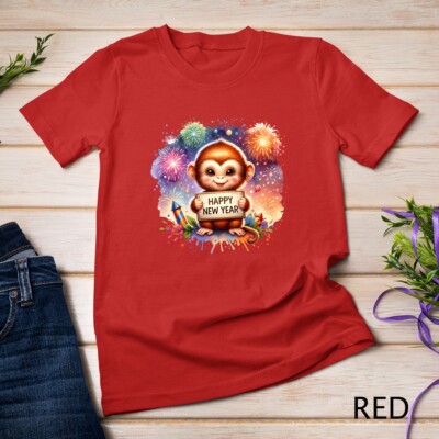 Adorable Monkey Celebrating New Year 2025 Festive and Fun Funny Unisex T-shirt