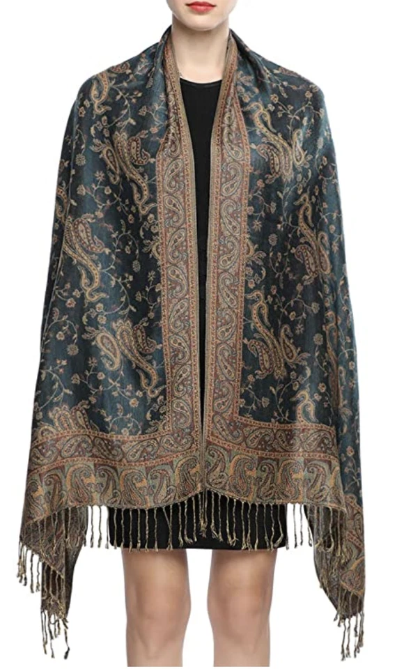 Soft Silky Reversible Paisley Pashmina Shawl Wrap Scarf Stole w/ Fringes 80"x28" - Image 2 of 4