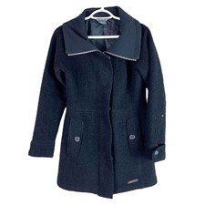 Exofficio Wool Blend Lined Jacket Coat Womens Xs Black Full Zip Buttons Pockets