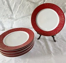 Mikasa Parchment Rouge Red Choice Dinner Salad Plates  EUC Gold Trim