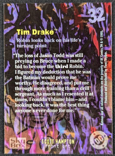 Tim Drake Robin Batman 1995 Master Series Skybox DC Card #32 (NM) - Picture 2 of 2