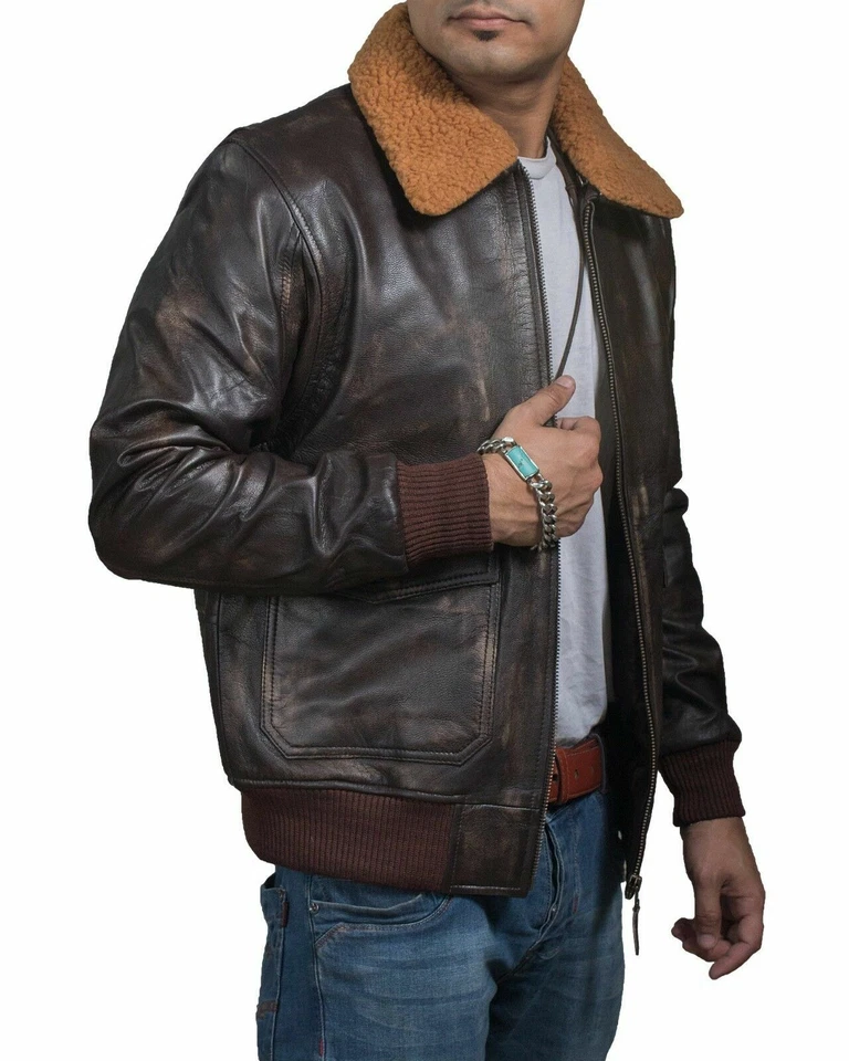 G-1 Aviator A 2 Flight Biker Jacket Distressed Brown Real Leather Bomber Jacket - Изображение 2 из 4