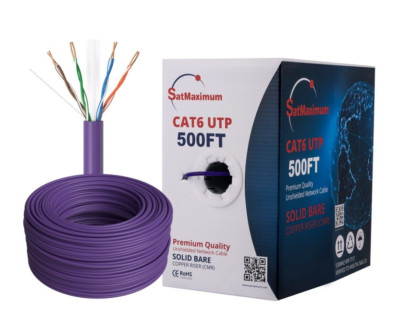 500FT CAT6 Riser Ethernet Cable CMR 23AWG 550MHz Solid Bare Copper Wire Purple