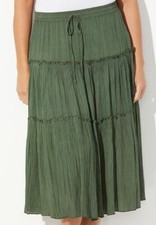 NWT Catherines Crinkle Crepe Tiered Midi Rayon Army Green Skirt Size 5XWP
