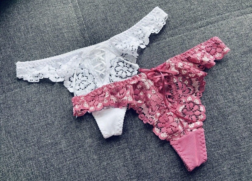 2 Pack, White And Fuchsia Pink Lacey Thongs. Brand New With Tags. Sexy Detail.