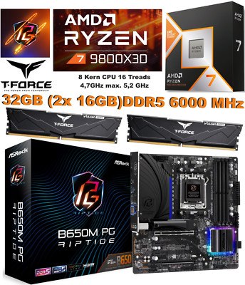 Aufrüstkit AMD Ryzen 7 9800X3D ASRock B650M PG Riptide 32GB DDR5 6000MHz Bundle