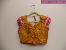 Indian Women's Gold/Pink Beaded/Sequin Short Sleeve Choli Top. Tie Back. Medium