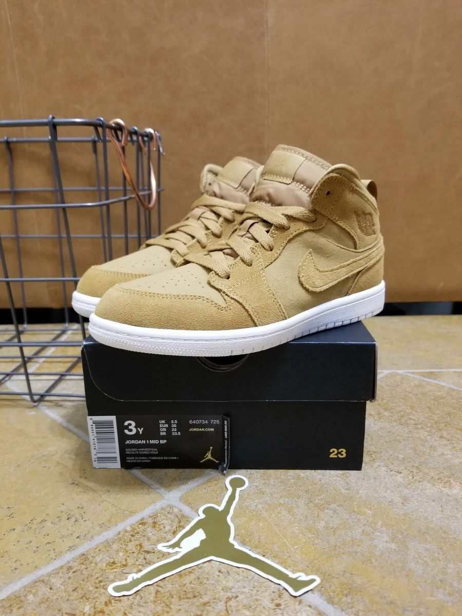 Nike Air Jordan 1 Mid Wheat Golden Harvest Sail Size 3Y / 4.5 Women's  640734-725