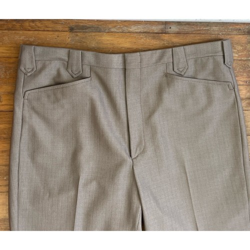 Vintage 1960s Mens Pants Size 36x29 Taupe Brown Polyester Knit Trousers 36 Waist - Picture 2 of 5