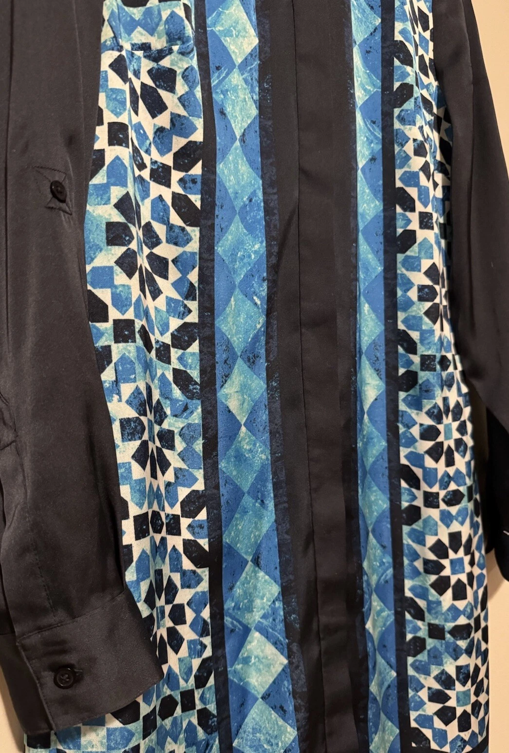 Abito Camicia Michael Kors Blu Manica Lunga Mosaico Pannello Bottoni Cambio Anteriore Tg XS
